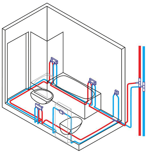 Схема монтажа водопроводных труб.